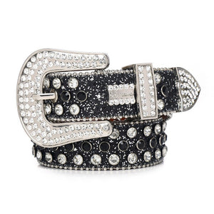 Alloy Pin Buckle Imitation Diamond Inlaid PU Belt