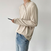 Load image into Gallery viewer, Buttoned Solid Long-sleeved T-shirt

