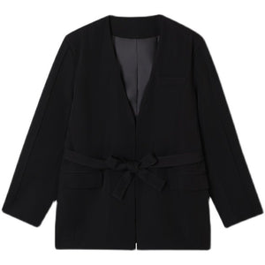 Belt Tie Collarless Blazer