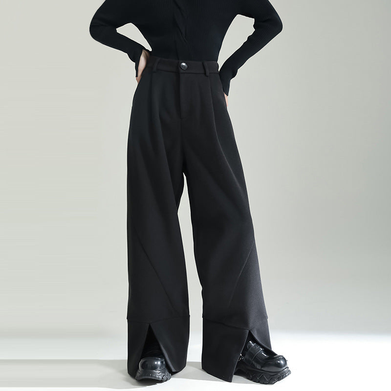 Casual Fleece Slit Straight-leg Pants