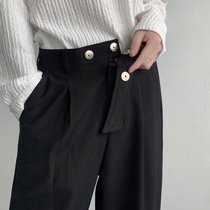 Snap Placket Drape Casual Straight Leg Pants