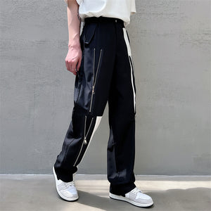 Multi-Zip Casual Straight Leg Pants