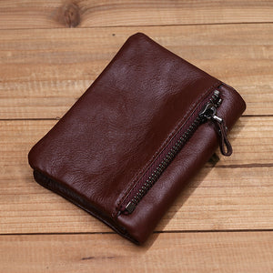 Vintage Leather Bi-fold Zipper Wallet