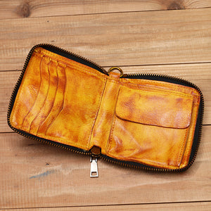 Retro Handmade Zipper Leather Wallet