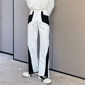 Contrasting Color Zipper Slit Slacks