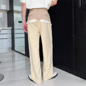 Colorblock Patch Fake Two-Piece Trousers