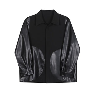 Simple Stitching PU Leather Long Sleeve Shirt