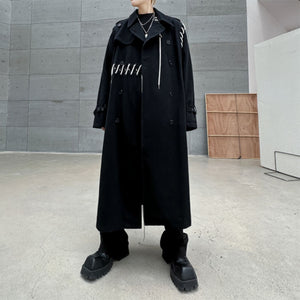 Contrast Color Line Stitching Long Trench Coat