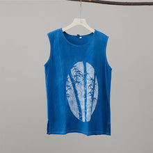 Load image into Gallery viewer, Blue Bamboo Cotton Linen Print Tank Top

