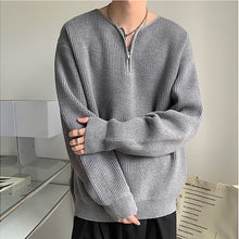 Load image into Gallery viewer, Zippered V-Neck Loose Knit Sweater
