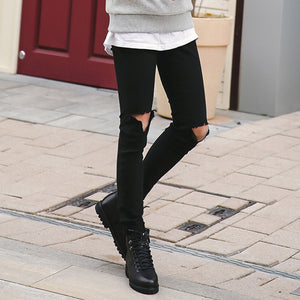 Thin Knee Ripped Black Slim Jeans