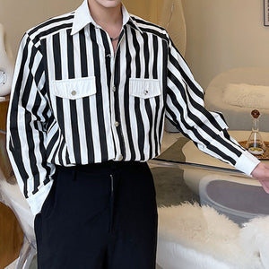 Contrast Vertical Stripe Lapel Shirt