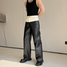 Load image into Gallery viewer, Color Block Denim Paneled PU Leather Trousers
