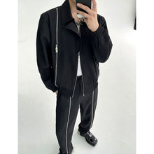 Load image into Gallery viewer, Black Multi-zip Lapel Jacket
