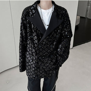 Double Breasted Sequined Lapel Jacket