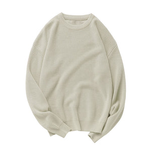 Solid Color Crew Neck Pullover Knitted Sweater