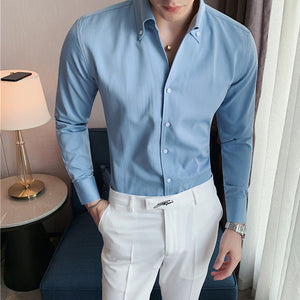 V-Neck Solid Color Slim Fit Shirt