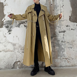 Contrast Color Line Stitching Long Trench Coat