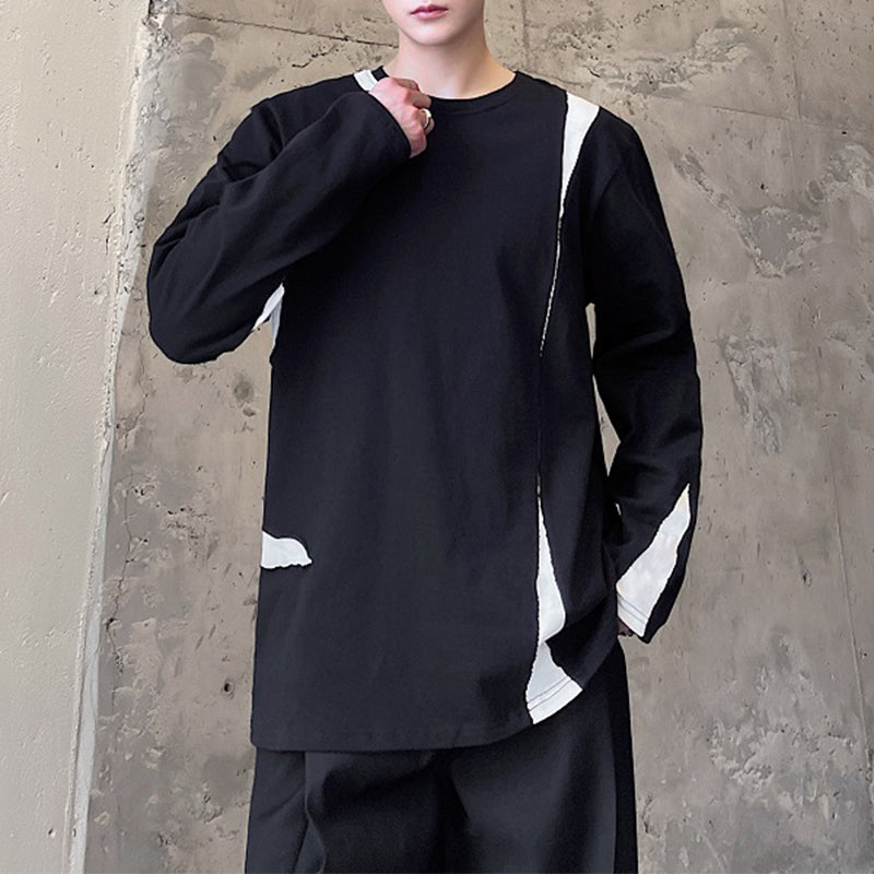 Contrast Panel Crew Neck Long Sleeve T-Shirt