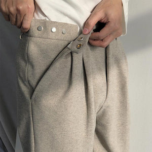 Adjustable Press Button Loose Fit Straight Leg Pants