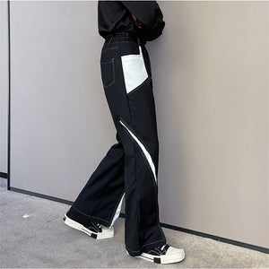 Contrasting Color Zipper Slit Slacks