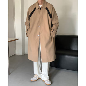 Thin Colorblock Lapel Mid-Length Trench Coat