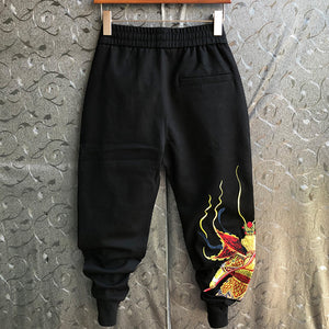 Leg Embroidery Slim Stretch Sweatpants