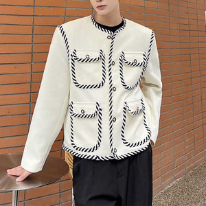 Contrasting Color Panel Web Embellished Coat