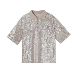 Sequin Short Sleeve Polo Shirt