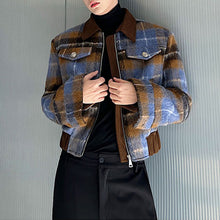 Load image into Gallery viewer, Cropped Plaid Zip Up Jacket
