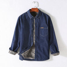 Load image into Gallery viewer, Plush Thick Denim Long Sleeve Shirt
