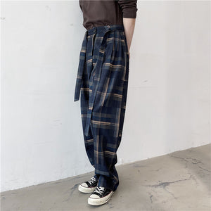 Retro Plaid Casual Straight Harem Pants