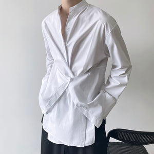 Solid Color Stand Collar Long Sleeve Shirt