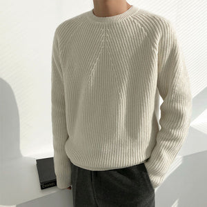 Solid Round Neck Loose Knit Sweater