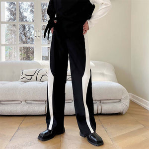 Black and White Paneled Straight-leg Pants