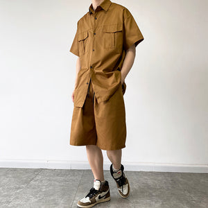 Two-Piece Square Neck Short Sleeve Shirt and Shorts