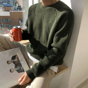 Solid Round Neck Loose Knit Sweater