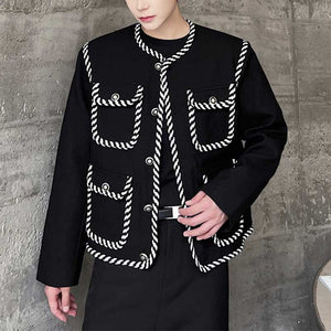 Contrasting Color Panel Web Embellished Coat