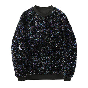 Sequined Round Neck Loose Sweatshirt