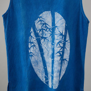 Blue Bamboo Cotton Linen Print Tank Top