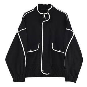 Contrast Lines Large Pockets Cargo Jackets