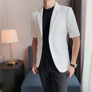 Check Embossed Casual Mid Sleeve Blazer