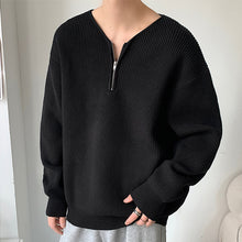 Load image into Gallery viewer, Zippered V-Neck Loose Knit Sweater
