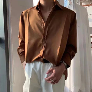 Loose Solid Color Square Collar Casual Shirt