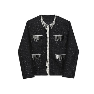 Fringed Shoulder Pads Collarless Jacket