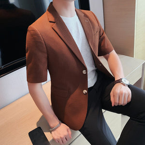 Check Embossed Casual Mid Sleeve Blazer