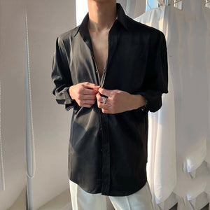 Loose Solid Color Square Collar Casual Shirt