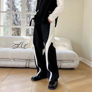 Black and White Paneled Straight-leg Pants