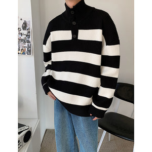 Half Turtleneck Button block Color Sweater