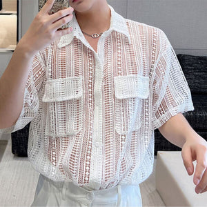 Mesh Cutout Short Sleeve Shirt